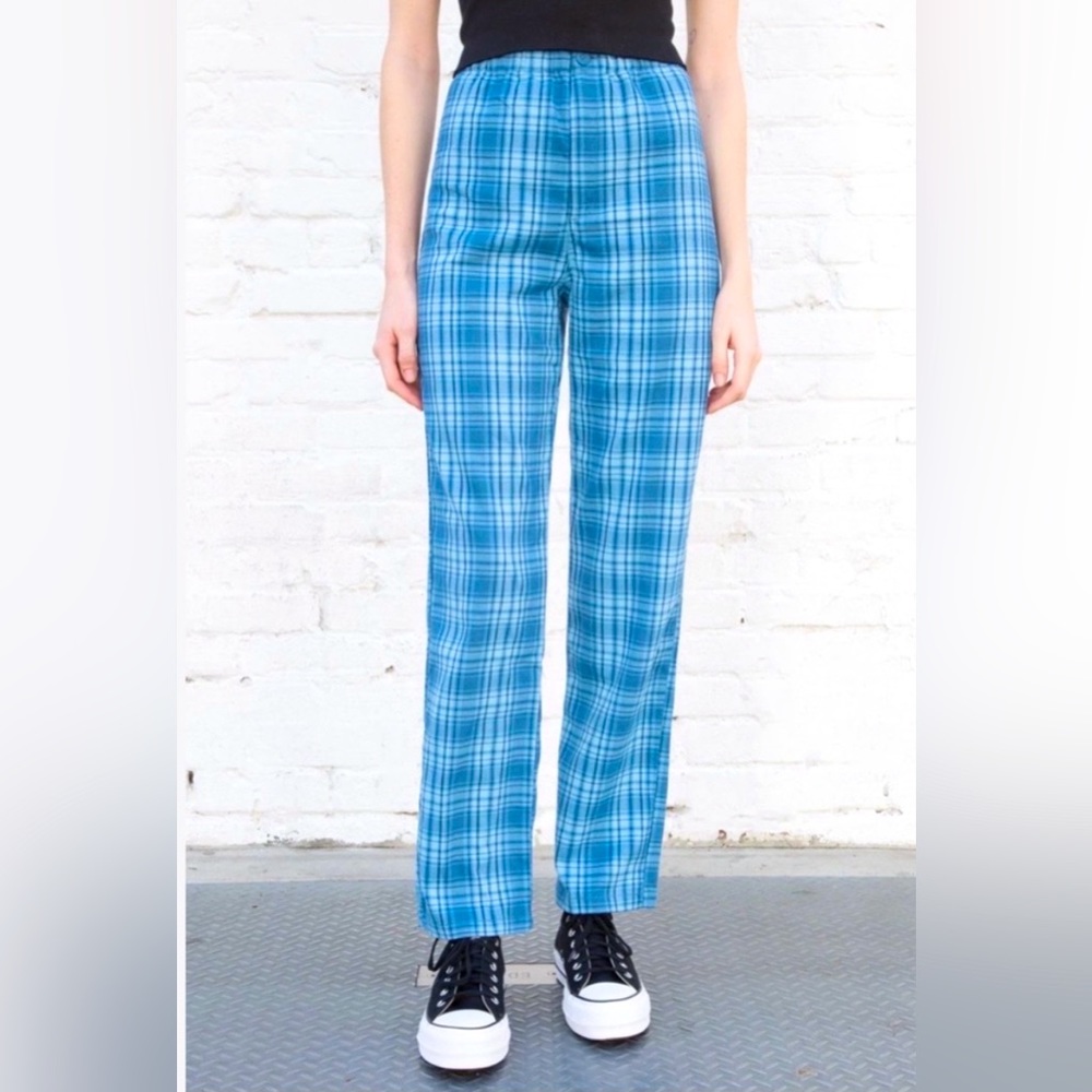 Brandy Melville high waisted stretchy blue plaid pants!